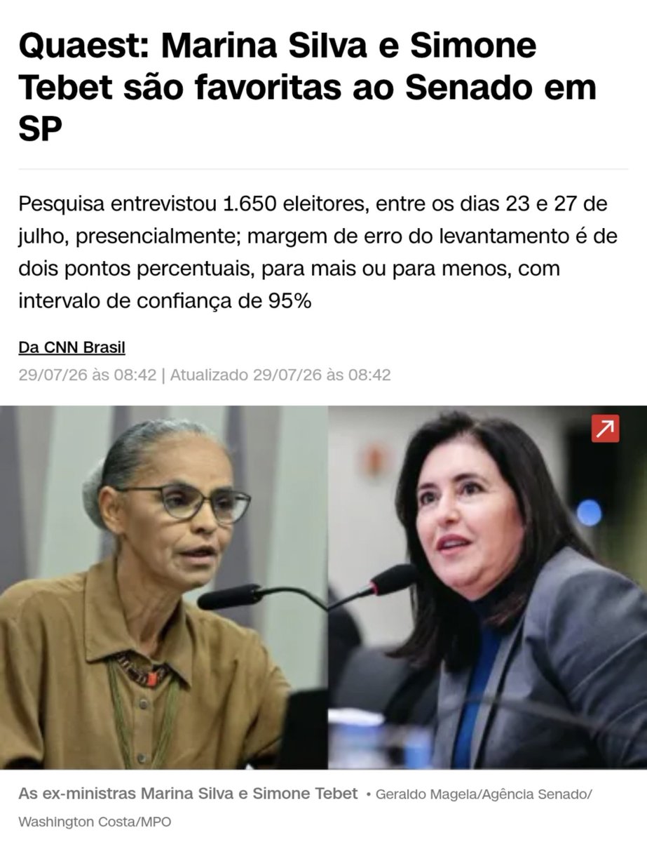 fiscaldofim's tweet photo. Essa notícia é brincadeira né? 
Pera ai, deixa eu fazer uma pesquisa aqui...

Alguem votaria em Marina Silva ou Simone Tebet para o Senado? https://t.co/iZVEeol7jI