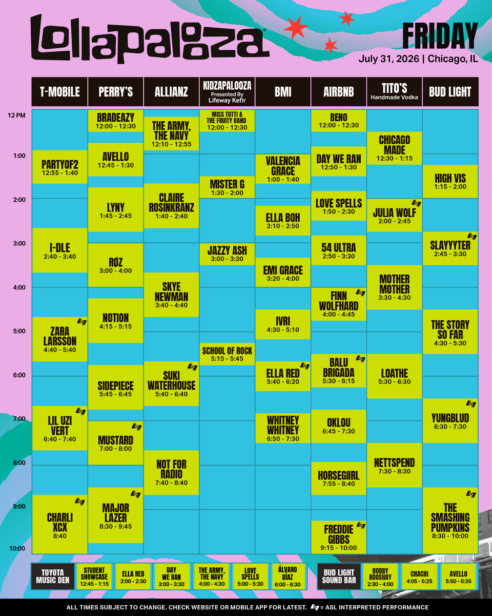 lollapalooza's tweet photo. Lolla is almost here 🤘 Check out your updated schedule before tomorrow! https://t.co/XdUsgO1Zhl
