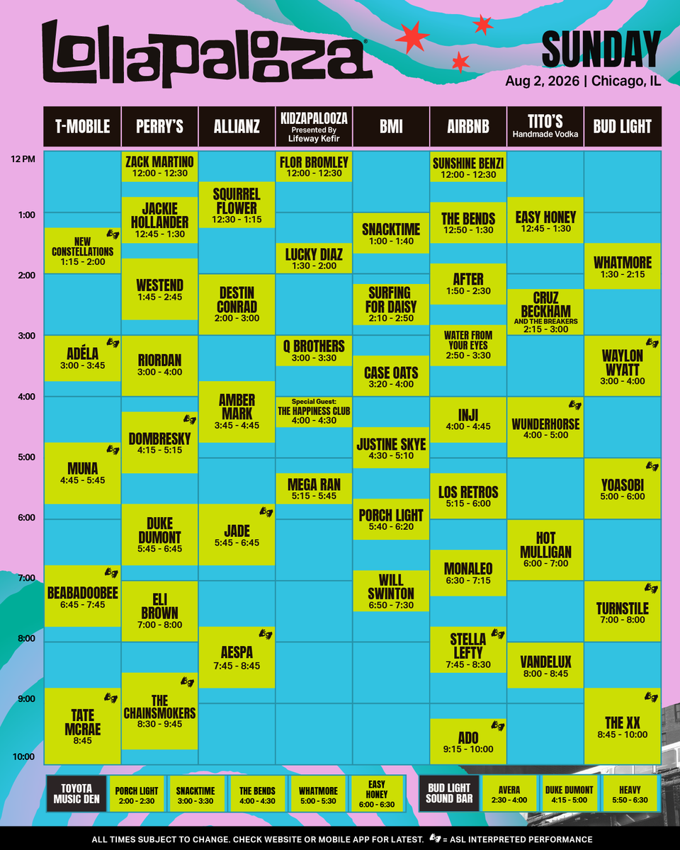 lollapalooza's tweet photo. Lolla is almost here 🤘 Check out your updated schedule before tomorrow! https://t.co/XdUsgO1Zhl