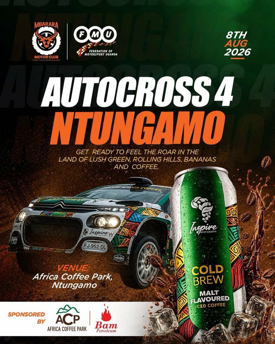 bravniwamanya's tweet photo. Rev up for an unforgettable motorsport experience! Autocross 4 β Ntungamo | 8th August 2026 | πAfrica Coffee Park.
#Autocross4 #Ntungamo #MotorsportUganda #AfricaCoffeePark #RallyLife #UgandaMotorsport #CoffeeLand #FeelTheRoar https://t.co/hn31yzikgL