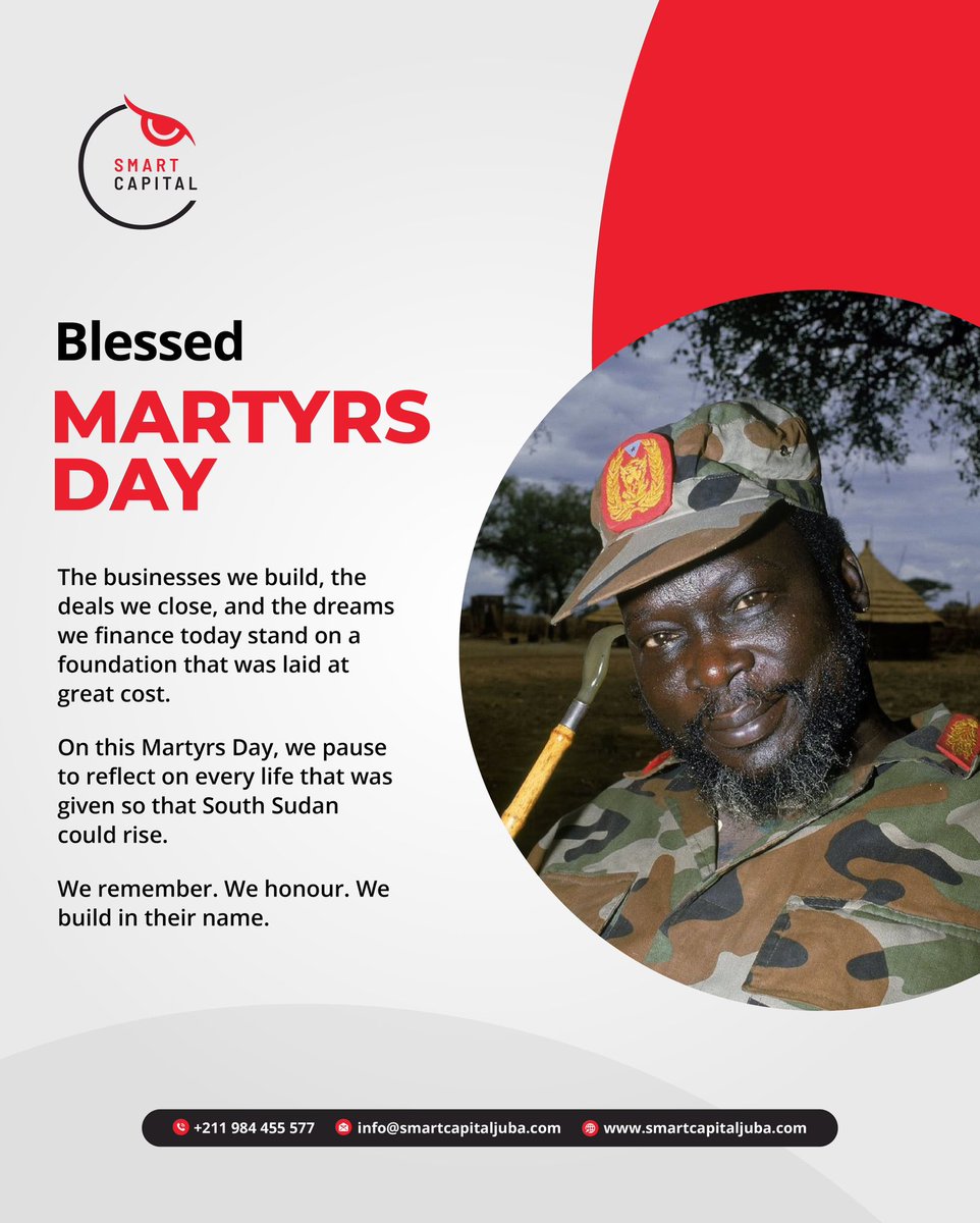 SmartCapitalSSD's tweet photo. This Martyrs' Day, we honor the bravery, sacrifice, and enduring spirit of those who gave everything for the future of our nation.

Their legacy lives on in every act of service, every thriving community, and every effort to build a stronger South Sudan. https://t.co/Rz7UuNqS5o