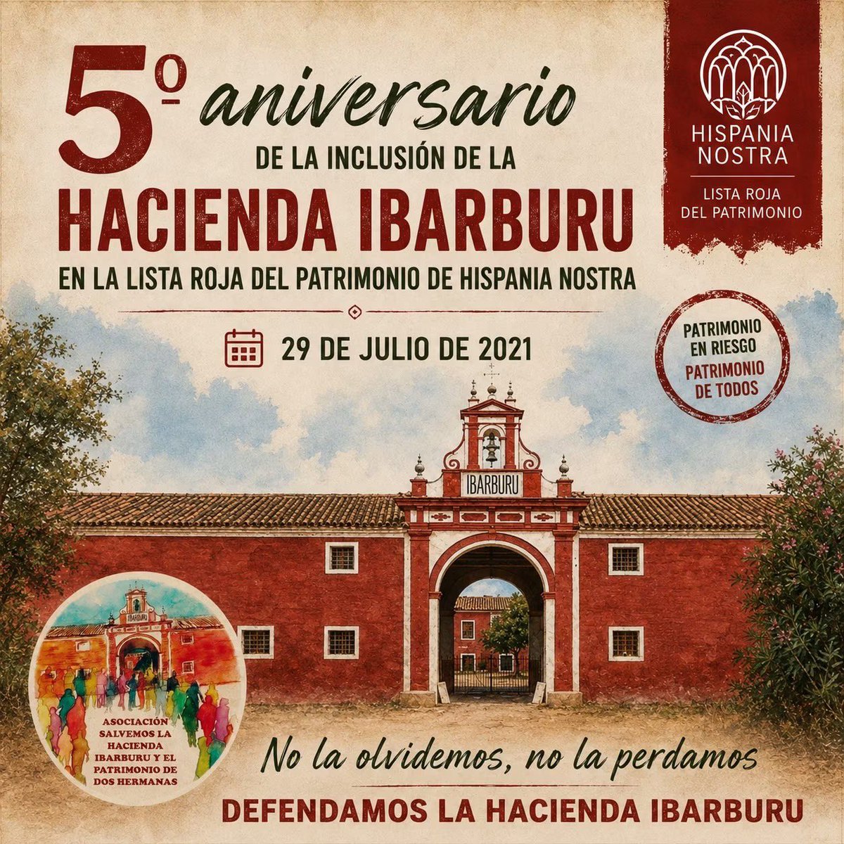 AdelanteAND_DH's tweet photo. Como pueblo nos avergüenza que la Hacienda Ibarburu lleve cinco años declarada patrimonio en riesgo.

Cinco años en la Lista Roja y décadas de abandono institucional.

Dos Hermanas no puede seguir permitiendo que su historia se caiga a pedazos.

Gracias @SOSIbarburu https://t.co/8RD0IMyDYy