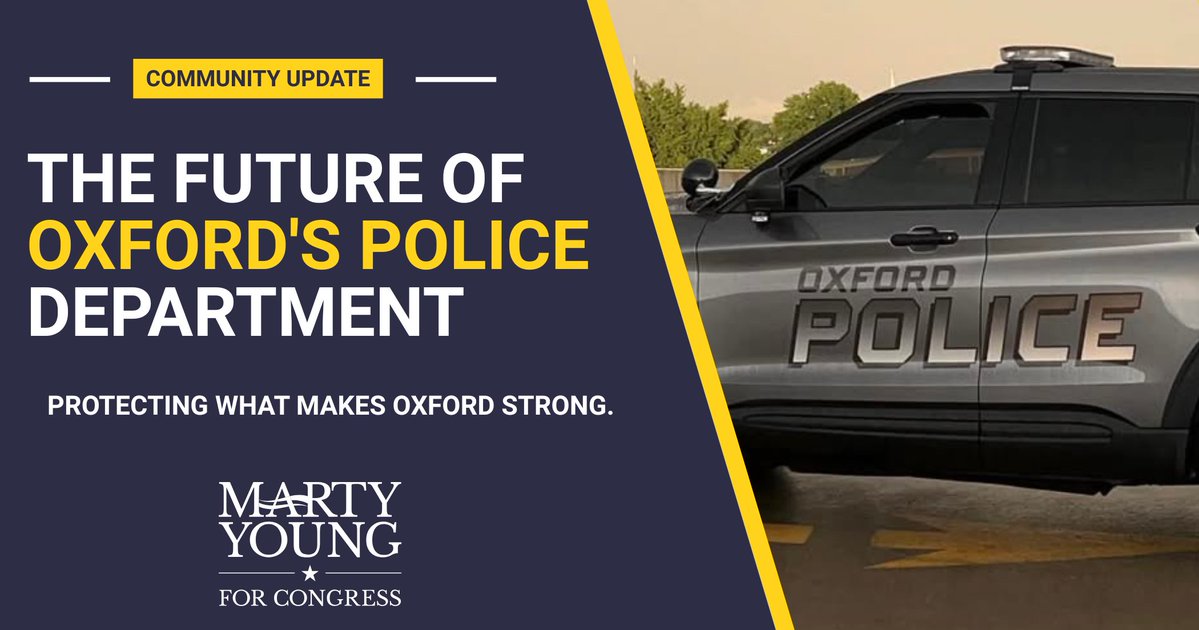 VoteMartyYoung's tweet photo. Oxford is having an important conversation today about the future of its own local police department, and I hope every decision begins with the people who call this community home and the men and women sworn to protect it.

I grew up here, and today I'm raising my family here. I went to school with several of the men and women who now serve in law enforcement across our district. They're our neighbors, the parents at youth sports, and the people who answer the call when our community needs them most. That connection between local law enforcement and the communities they serve is one of the things that makes towns like Oxford so special, and it's something we should never take for granted.

Throughout my career, from building a business to leading organizations through complex decisions, I've learned that good leadership isn't about asking only, "What's the cheapest option?" It's about asking, "What creates the strongest outcome for the people depending on us?" The best leaders understand that investing in the people carrying out the mission is one of the smartest investments any community can make.

That principle applies here.

Public safety isn't simply another budget consideration. It's one of the foundations of a thriving community. The men and women who wear the badge deserve leaders who will ensure their voices are respected and have the training, resources, and support to operate at their highest level. When our officers are equipped to succeed, families feel safer, businesses are more confident investing, and neighborhoods grow stronger.

Oxford's leaders have an important responsibility, and my hope is that every decision reflects what's best for the community, supports those entrusted with protecting it, and strengthens public safety for years to come.

Thank you to the Oxford Police Association and every officer serving communities across Chester and Berks counties. Your commitment to protecting our neighborhoods is deeply appreciated.