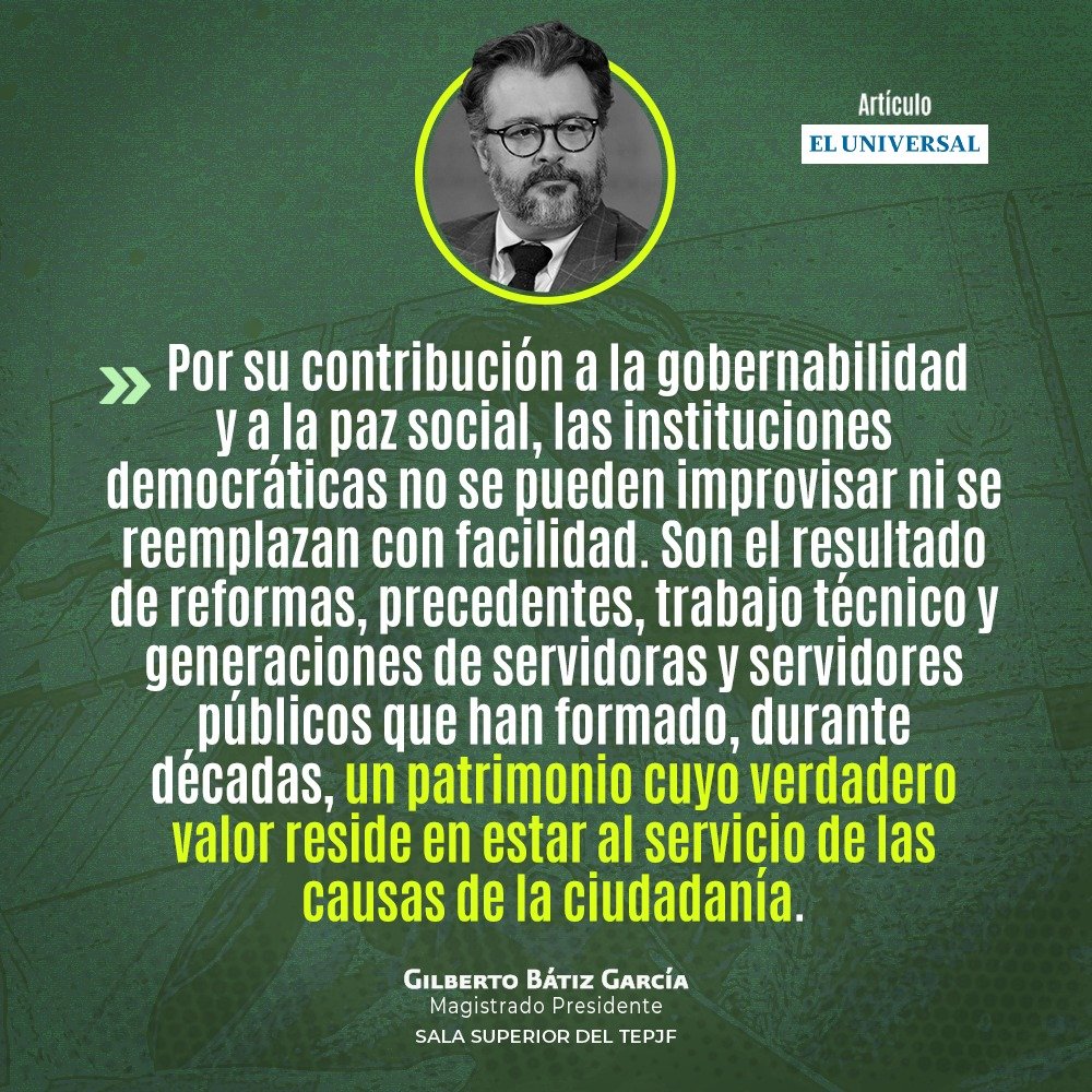 gbatizg's tweet photo. Hoy en El Universal publico “Treinta años de justicia electoral”, una reflexión sobre el origen, la evolución y las aportaciones del Tribunal Electoral del Poder Judicial de la Federación a la democracia mexicana.

Durante tres décadas, el TEPJF ha contribuido a que los conflictos electorales se resuelvan mediante razones jurídicas, ha protegido los derechos político-electorales de la ciudadanía y ha fortalecido la gobernabilidad democrática y la paz social.

Esta publicación abre una serie: cada 15 días compartiré en este espacio una nueva entrega sobre la historia, las decisiones y las contribuciones del Tribunal Electoral, para explicar su función constitucional, examinar sus desafíos y aportar elementos a una conversación pública más informada.

Les invito a leer y compartir.

https://t.co/2hHDhblpJc
