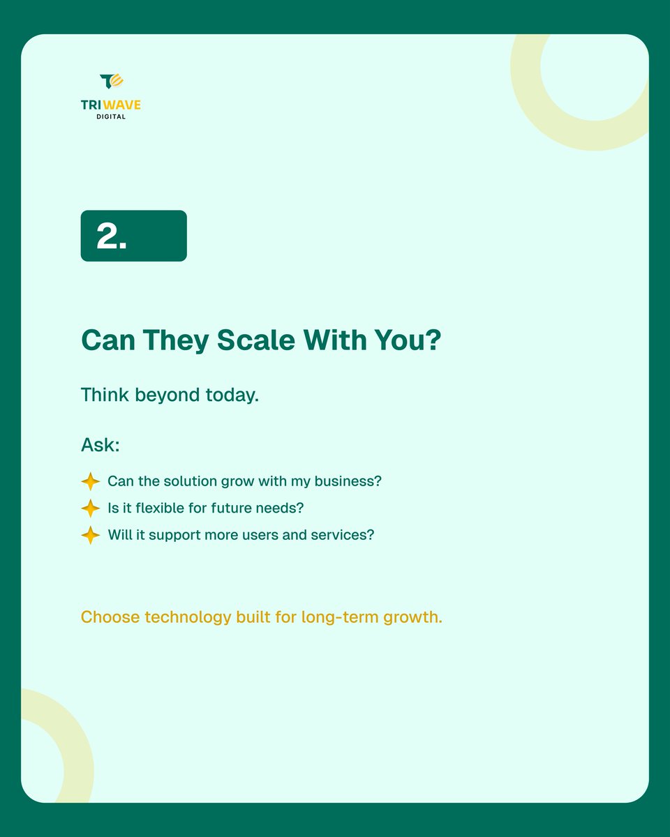 Triwave_digital's tweet photo. Choosing the right technology partner goes beyond comparing prices. The right partner should help you build, scale, and stay ahead as your business grows.
Here are 5 questions every business should ask before making that decision. https://t.co/dIHZHW5JnU