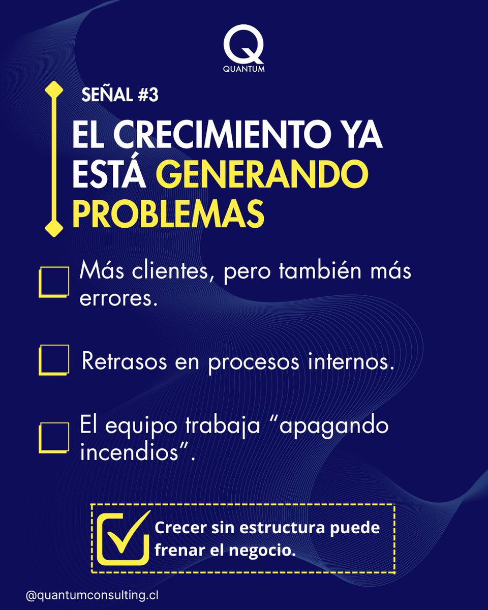 QuantumInd5_0's tweet photo. Crecer no siempre significa estar listo para escalar.

Si tu empresa depende de una sola persona, los procesos no dan abasto o las decisiones se toman sin información clara, es momento de fortalecer la gestión antes de seguir creciendo.

¿Te identificas con esto? Escríbenos y te ayudamos a escalar con seguridad.

#QuantumConsulting #CrecimientoEmpresarial #GestiónEmpresarial #Consultoría #Empresas