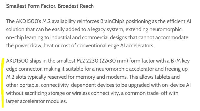 MIAM_Schwan's tweet photo. BrainChip AKD1500 Now Available in Compact M.2 Form Factor, Enabling Fanless Edge AI in Industrial and Commercial Designs
@BrainChip_inc #Akida https://t.co/smiJasvaPD