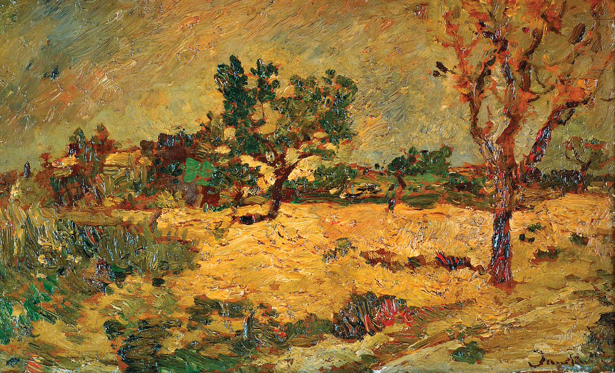 Art_Lives_On's tweet photo. Adolphe Monticelli passed away the very year Van Gogh arrived in Paris, so their paths never crossed. Still, Vincent saw in Monticelli’s glowing color and thick, sculptural painting style a kindred spirit, saying he felt he was “continuing that man.” These paintings show why. https://t.co/9GMwh2SYZ3
