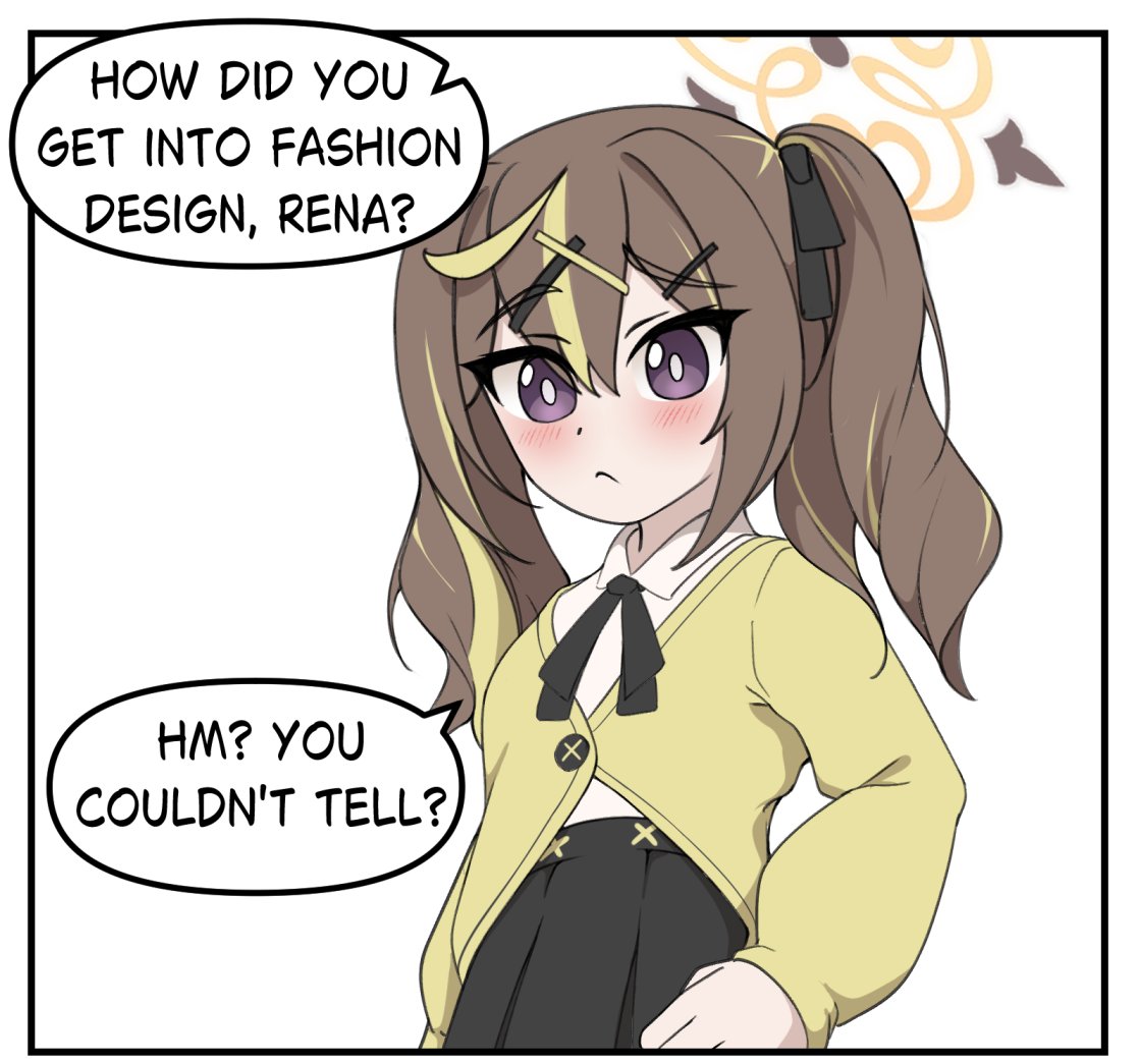 lily_naaaaa's tweet photo. Sometimes, Rena can get carried away when talking about fashion. Maybe even a bit too carried away~ https://t.co/YJWWlS9xu2