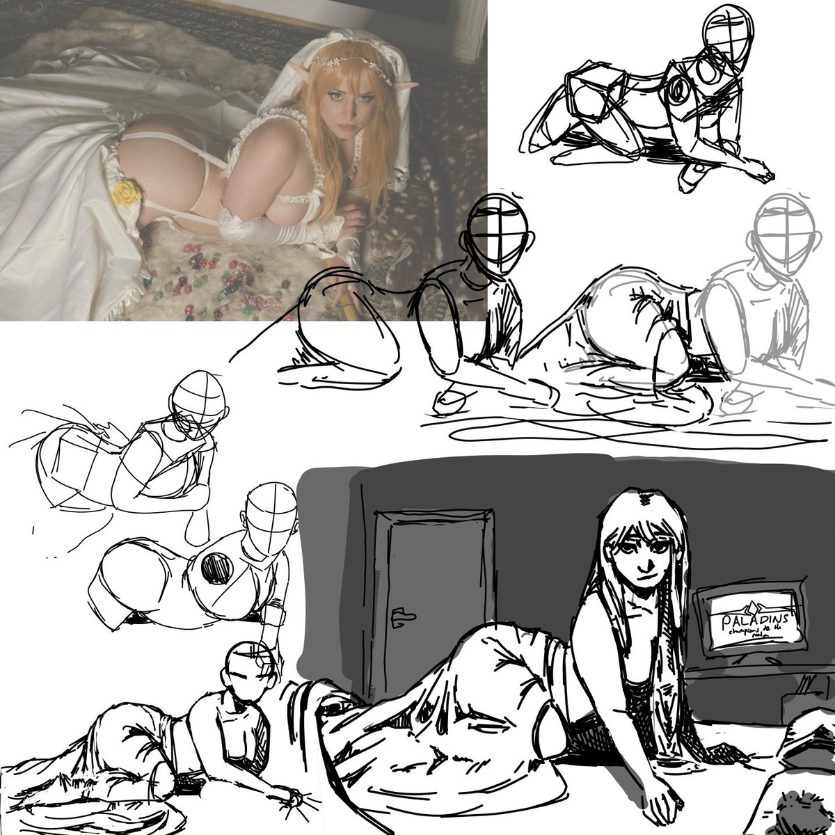 WinningCumulous's tweet photo. Using pics I found on X (ref is @cubeucosplay ) until I get good enough at anatomy to make a hentai webcomic P1

Will maybe redraw a better background later, in a rush.
Inspired by the cloth in Cube's cosplay https://t.co/sdD8Ni1LbF