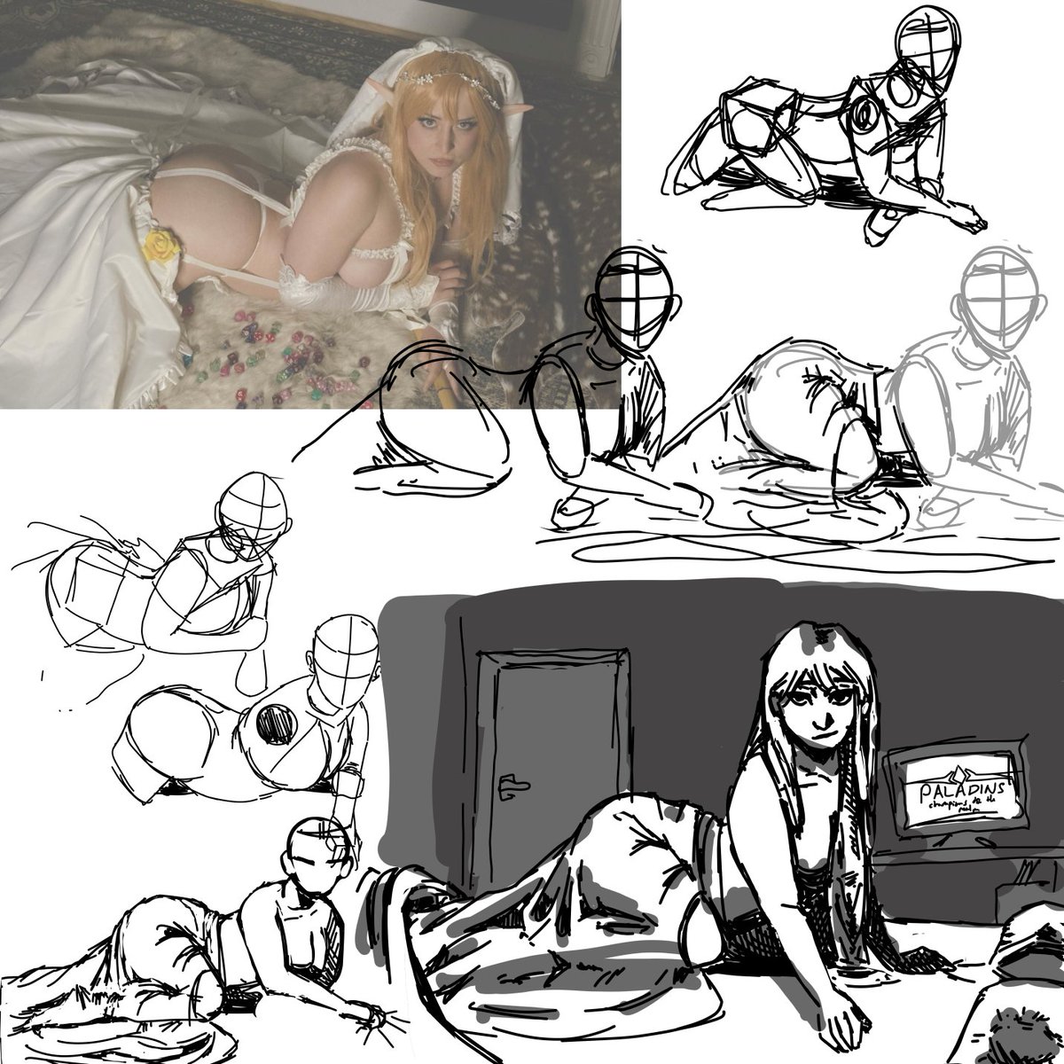 WinningCumulous's tweet photo. Using pics I found on X (ref is @cubeucosplay ) until I get good enough at anatomy to make a hentai webcomic P1

Will maybe redraw a better background later, in a rush.
Inspired by the cloth in Cube's cosplay https://t.co/sdD8Ni1LbF