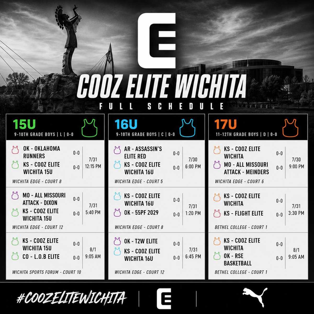 Coozelite_Wich's tweet photo. Our Cooz Elite Wichita 15U, 16U, and 17U team schedules for MAYB Nationals this weekend! One final run to end the summer! #CoozEliteWichita https://t.co/Lt8dFe2Ffs