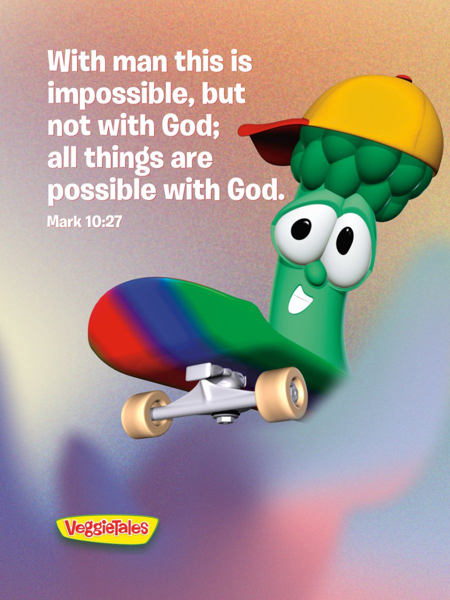 VeggieTales's tweet photo. When the trick looks impossible, remember Who makes all things possible.Helmet on. Faith up. 🛹

#VeggieTales #BibleVerses https://t.co/dUm6n8772L