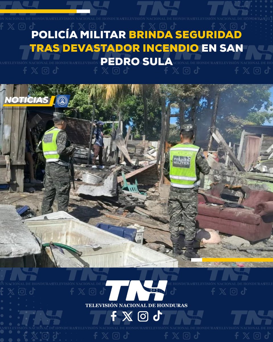 TNH2026's tweet photo. 🚨 #ApoyoCiudadano | Tras el trágico incendio que dejó seis fallecidos en la aldea El Carmen, SPS, las @FFAAHN a través de la @PMOPHN despliegan operativos de seguridad y asistencia.
El personal del #9BPMOP mantiene resguardo en el área afectada. https://t.co/77Ua9cjbkJ