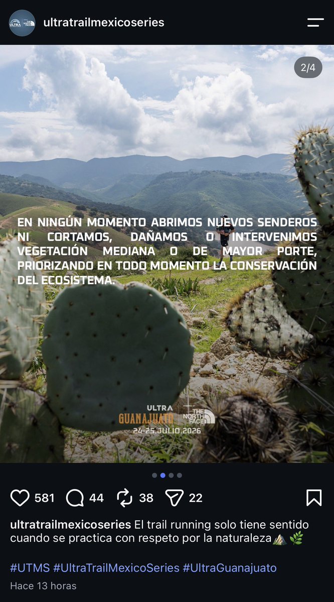 alexramblasr's tweet photo. Organizadores de la @UltraTrailMex, de @thenorthface, se deslindaron de la devastación de garambullos en Guanajuato.

Pese a señalamientos y acusaciones, no expresaron disposición para contribuir con las autoridades en el esclarecimiento de los hechos ni ofrecieron participar en las labores de rescate y replantación de las cactáceas afectadas, aunque sí aprovecharon el entorno para su evento…