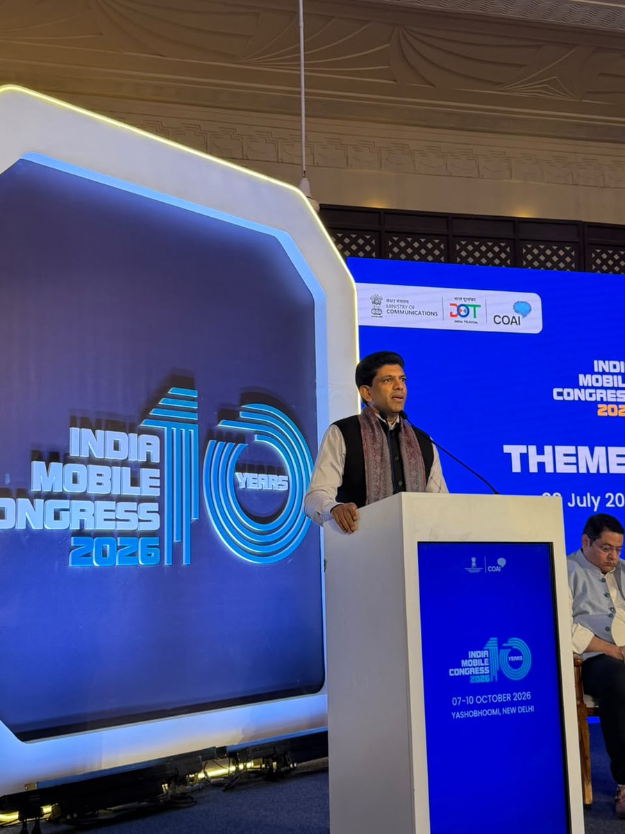ConnectCOAI's tweet photo. At the #IMC2026 Theme Launch, Dr. Pemmasani Chandra Sekhar, Hon’ble Minister of State for Communications and Rural Development, Govt. of India, highlighted India’s telecom transformation, from 4G connectivity in every village to 5G across districts.

He emphasised the next phase of growth through BharatNet, 5G Fixed Wireless Access, indigenous telecom technology, satellite communications, and India’s growing #6G ecosystem.

Reaffirming the government’s commitment to working with industry, startups, academia, and investors, he called for IMC to drive practical, scalable and globally competitive innovations that will shape the next decade of #IntelligentIndia.

#DigitalIndia #5G #6G #AI #Telecom #Innovation #StartupIndia 

@DoT_India @TRAI @exploreIMC @PemmasaniOnX