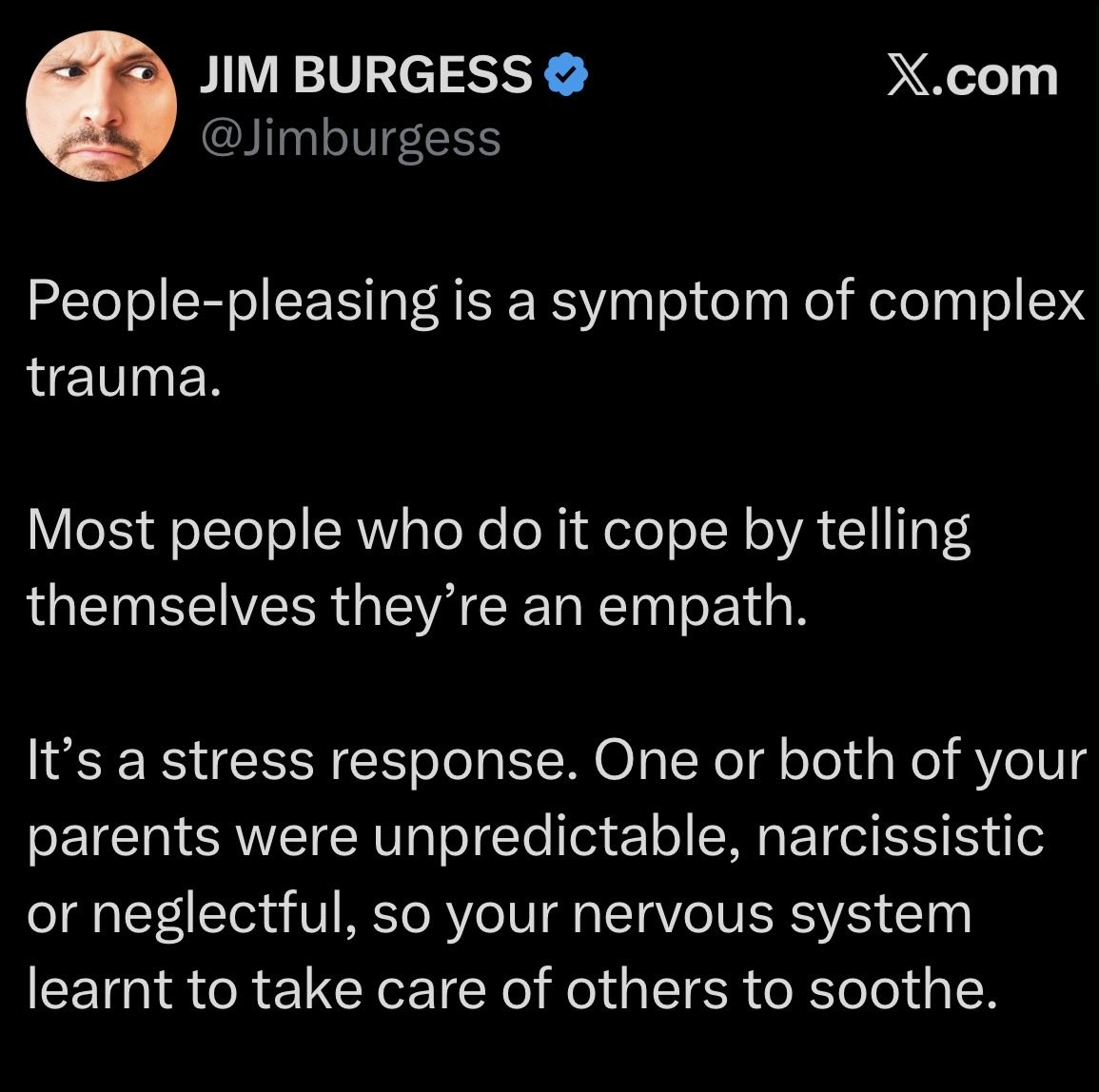 genex_therapist's tweet photo. How Therapy Culture Manufactures Trauma:

Take a behavior that 90% of people identify with. 

Assert with authority that it's a symptom of "complex trauma." 

Claim this “symptom” proves one or both parents were "neglectful" or "narcissistic."

Encourage “No Contact”.

The logical leaps are wild but the message is validating. It captures people—and they begin to rewrite their own history.
