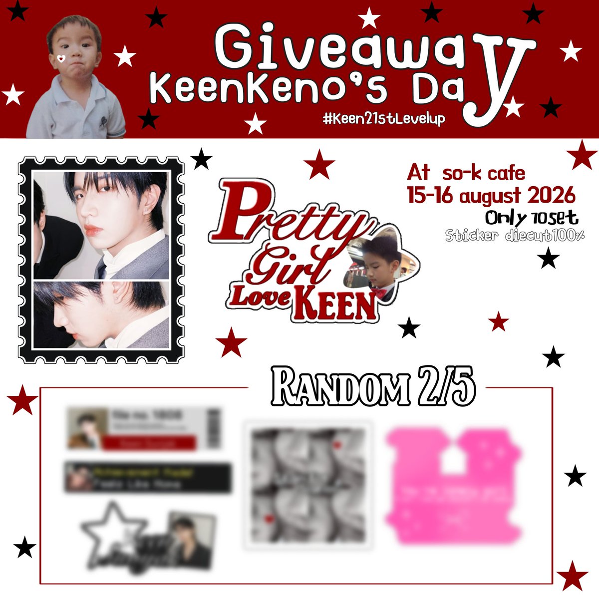 wakeupbaee's tweet photo. Giveaway For Keenkeno BDay ★ ★⠀ 𓈒

At📍  So-k Cafe
Date 🗓️ 15-16 August 2026

1 set , 4 pieces ( only 10 sets )
#Keen21stLevelup https://t.co/Jv959QU9cx