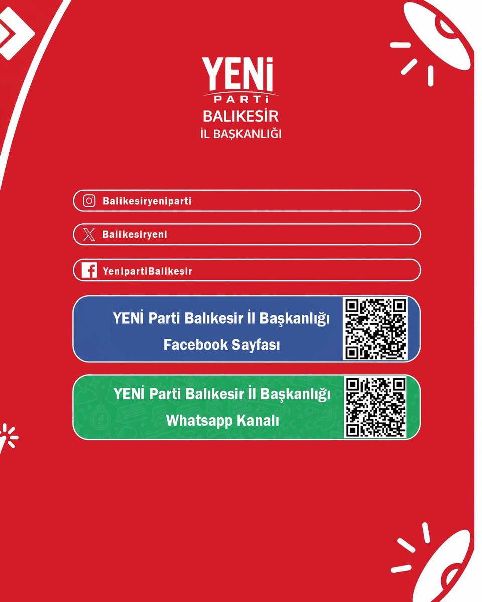 balikesiryeni's tweet photo. 📢 YENİ Parti Balıkesir İl Başkanlığı resmi sosyal medya hesaplarımız ve WhatsApp kanalımız https://t.co/G4Fx0dIBPw