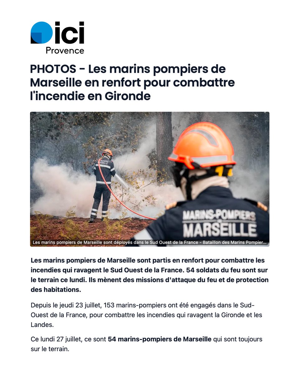 RomainSimmarano's tweet photo. Face au mégafeu de Gironde, merci aux marins pompiers de Marseille qui s’illustrent une nouvelle fois par leur courage, et leur savoir-faire.

Dans la solidarité nationale, ils sont exemplaires et font toute la fierté du peuple marseillais.

Merci, et respect ! 👏 https://t.co/MR42u3NWoN