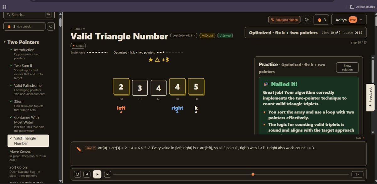 adiitya90's tweet photo. @striver_79 Day-2 of 30 days DSA challenge

Today solved valid triangle number problem on 'chai visual' https://t.co/27PXLwUQXF