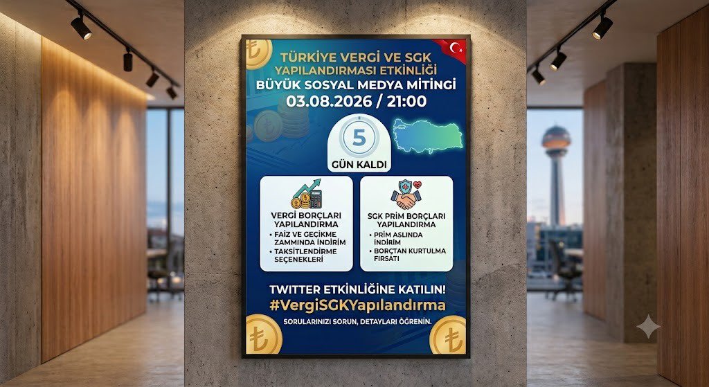 Ferdemfatih's tweet photo. 🚨 BÜYÜK ESNAF SOSYAL MEDYA MİTİNGİNE 5 GÜN KALDI!

📅 03.08.2026
🕘 21.00

Vergi, SGK ve Bağ-Kur borç yükü altında ezilen tüm esnaf, KOBİ ve vatandaşlarımızı sesimizi birlikte yükseltmeye davet ediyoruz.

Bu bir siyasi çağrı değil;
Geçim, üretim ve adil yapılandırma çağrısıdır.

Hep birlikte X’te buluşalım.

#VergiSGKYapılandırma
Rt beğeni  yorum 👇👇👇