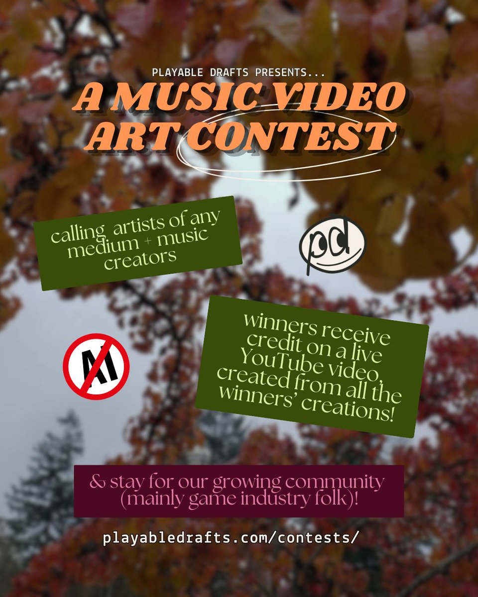 playabledrafts's tweet photo. If you're in the game industry and tired of AI slop music videos, my teeny community is doing a contest to create one together. Human-made art and music, with credits to winners on the final video. :-) This is my first contest, it may be messy! That's very on brand for me. 😂 https://t.co/gugMZuybeo