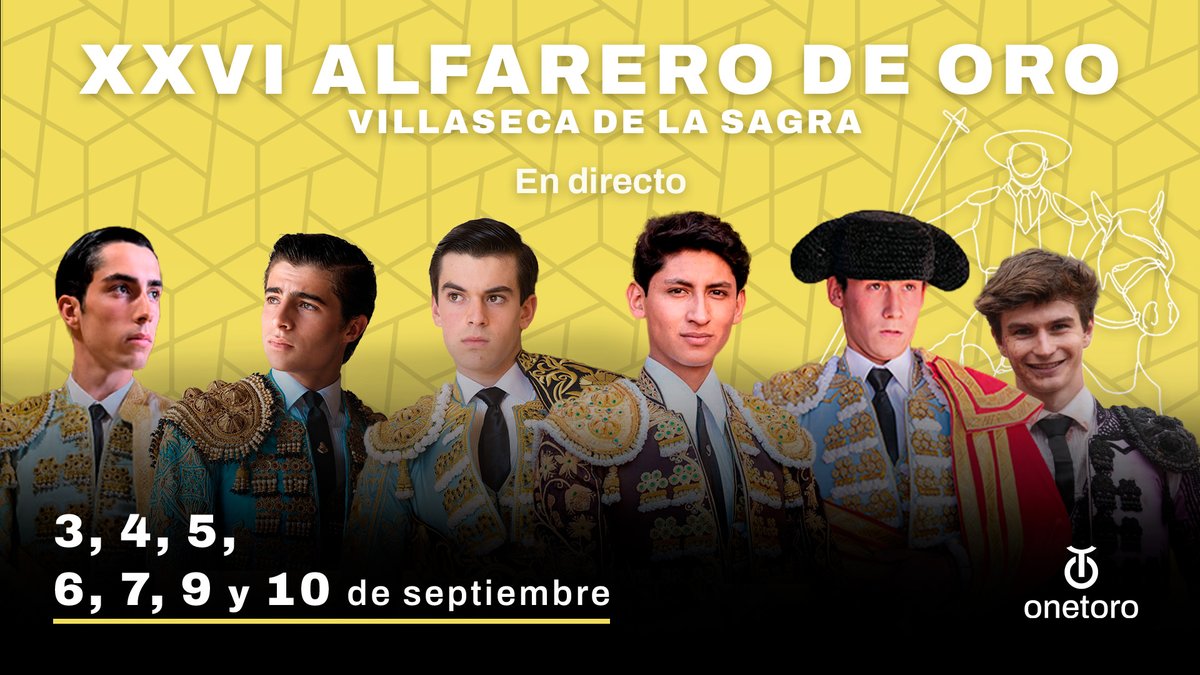 OneToroTV's tweet photo. 📣 OneToro retransmitirá la Feria de Novilladas del Alfarero de Oro de @Villasecatoros

📷 Del 3 al 10 de septiembre, la televisión de los toros emitirá la gran cita del mundo novilleril, reafirmando su compromiso con el futuro del toreo y la promoción de los nuevos talentos. 📷📺