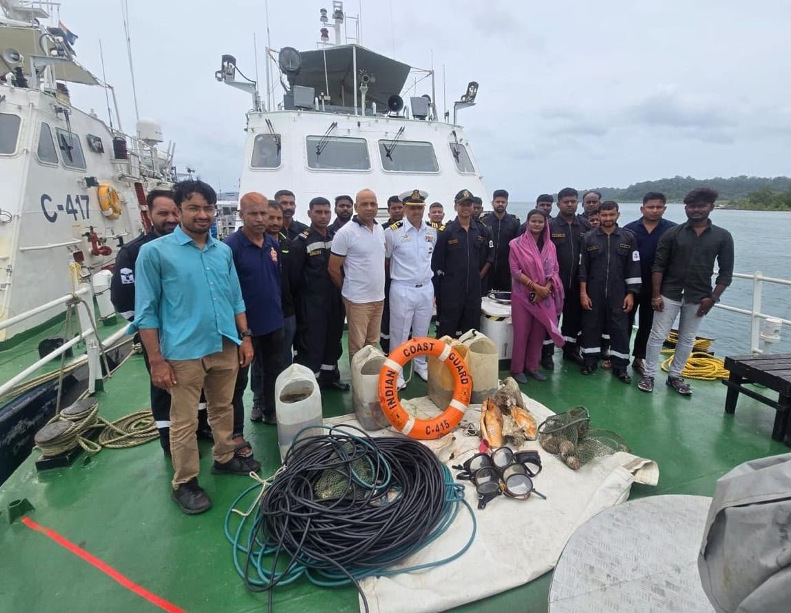 AN_Command's tweet photo. Acting on specific intelligence inputs regarding likely poaching activity, #IndianCoastGuard units of #ANC, in close coordination with the Andaman & Nicobar Police Marine Force, conducted a swift joint operation on the intervening night of 28–29 Jul 26, resulting in the seizure of a  poacher boat carrying approximately 300 kg of illegally harvested #SeaCucumber off Smith Island, North Andaman. In a subsequent search operation, one poacher was apprehended at Shanti Nagar, Diglipur. The operation to nab balance of the poachers is still underway. 

The operation reaffirms ANC’s unwavering commitment to safeguarding India’s maritime frontiers, protecting marine biodiversity and strengthening inter-agency coordination.

#MaritimeSecurity #WildlifeProtection #CoastalSecurity #WeProtect