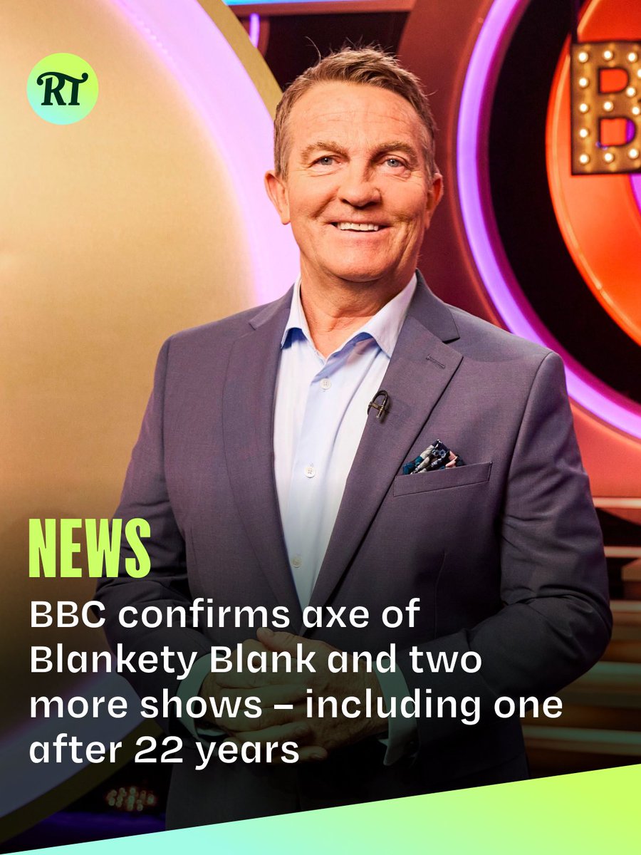 RadioTimes's tweet photo. The BBC has cancelled Blankety Blank, Celebrity Mastermind &amp; Live at the Apollo as part of its £500m savings drive.

Read more: https://t.co/ztAzjyCEbN https://t.co/miAWUNuiEi