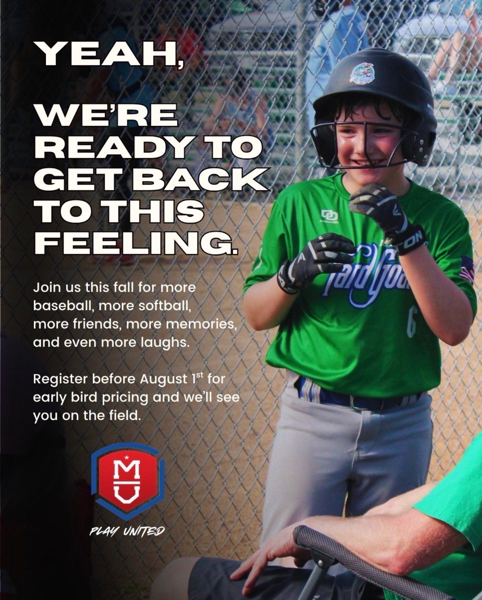 MillardUnited's tweet photo. Need something to look forward to this fall? Weโve got you covered. Secure your team roster for FALL baseball and softball.๐ฅโพ๏ธ
โผ๏ธREGISTER BEFORE SATURDAY, AUGUST 1ST TO SECURE EARLY BIRD PRICINGโผ๏ธ
https://t.co/Num9CnYbov
#PlayUnited #FallBaseball #FallSoftball https://t.co/uIUiobhB9s