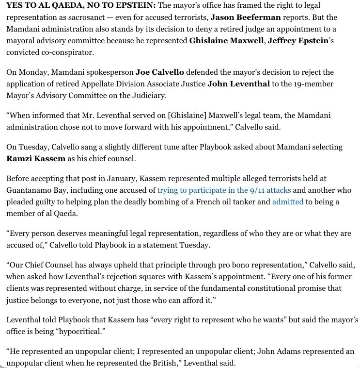 JasonBeeferman's tweet photo. .@ZohranKMamdani rejected a Jewish judge's application to his advisory committee because the judge briefly represented Epstein's associate Ghislaine Maxwell.

But Mamdani's top lawyer Ramzi Kassem also represented multiple accused terrorists, including one who allegedly tried to participate in the 9/11 attacks and another who is an admitted member of al Qaeda