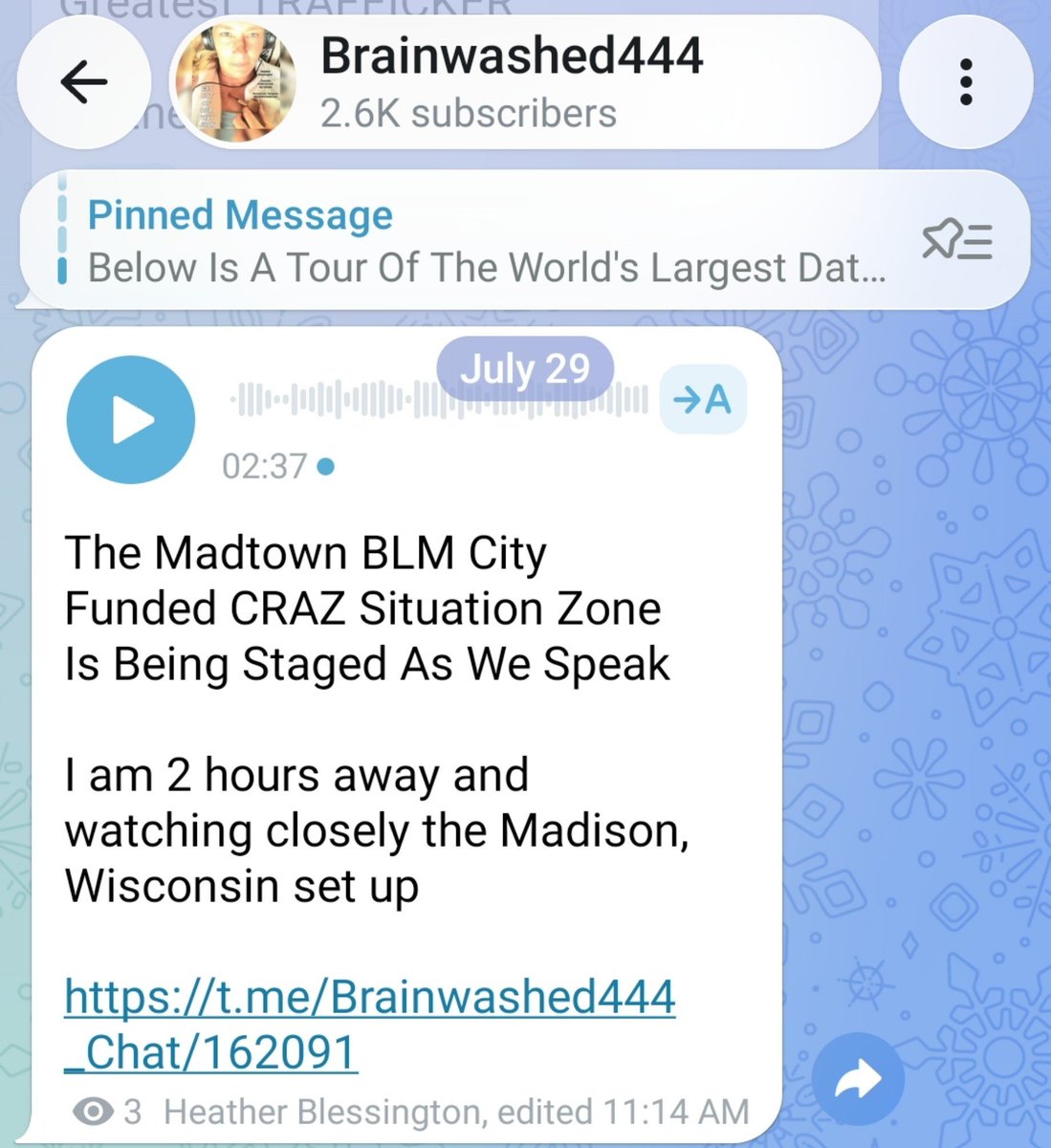 HBlessington's tweet photo. @DenyTheMark2020 @Prolotario1 @IvanRaiklin @GenFlynn @RealGeorgeWebb1 @IanCarroll That explains alot
Flynn must pretend my network doesn't exist
Not for long boys
Have you heard what's cookin in Madtown?
https://t.co/pkbpAvY6yK
#MADISON #CRAZ #BLM
#RACINE #RACINEMA #WISCONSIN https://t.co/P1CzHGXTko