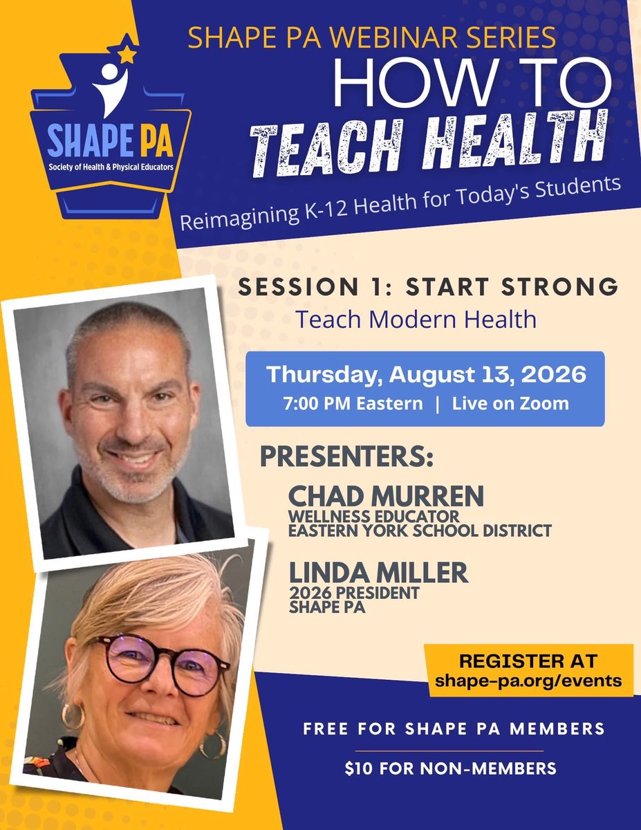 ces_physed1's tweet photo. A question has reshaped my teaching:

Will students remember this… and actually use it?

That’s the heartbeat of the new @SHAPE_PA webinar series. We’ll share practical strategies &amp; classroom ideas for making K-12 health education more meaningful, relevant, and lasti https://t.co/sePkca7ukH
