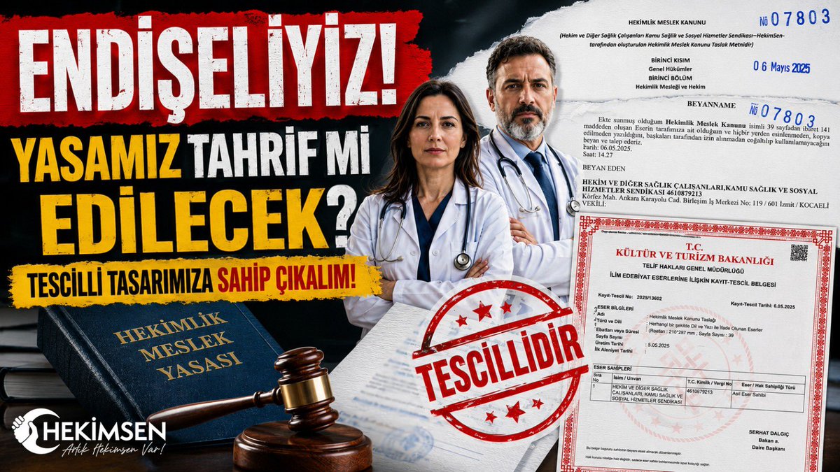 hekimsen's tweet photo. ENDİŞELİYİZ! ⚠️

📌 Hekimlik Meslek Yasası Tasarısı’nın ayrıntılarının, yetkinliği kamuoyunca bilinen Sağlık-Sen yetkilileri ile Sağlık Bakanlığı Sağlık Hizmetleri Genel Müdürü Sayın Dr. Hasan Basri Velioğlu arasındaki görüşmede ele alındığına dair açıklamaları hayretle karşılamaktayız.

⚠️ Bugüne kadar hekim haklarının savunulmasında bir varlık göstermemiş ve bu yönde bir yaklaşım sergilememiş bir yapının, bundan sonra da hekimlerin haklarını gözetmeyeceği ve böylesine kritik bir yasayı hazırlayacak mesleki ve hukuki birikime sahip olmadığı açıktır.

📚 2022 yılında başlatıp iki yılı aşkın bir süre boyunca büyük bir emekle olgunlaştırdığımız bu kapsamlı çalışmanın, ehil olmayan ellerde içeriğinin değiştirilerek amacından saptırılması en büyük endişemizdir.

📄 Hazırladığımız yasa tasarısı; yalnızca hekimlerin haklarını değil, tüm sağlık çalışanlarının huzurunu ve yurttaşlarımızın nitelikli, erişilebilir sağlık hizmetine kavuşmasını hedefleyen, devletimize maddi külfet yüklemeyip tasarruf ettiren bütüncül bir yaklaşımdır.

🤝 Elbette tasarımızın yasalaşma sürecinde siyasi irade ve sağlık bürokrasisiyle değerlendirilmesini doğal karşılıyoruz. Ancak sistemin ana taşıyıcı gücü olan hekimleri ilgilendiren bu düzenlemede yapılacak her türlü revizyonun, yine hekimlerin kurumsal aklı ve katkısıyla şekillenmesi gerektiğine inanıyoruz.

📑 Üstelik bu çalışma;
✅ 2022 yılında başlatılmış,
✅ İki yılı aşkın emekle hazırlanmış,
✅ Kültür ve Turizm Bakanlığı nezdinde tescil edilmiş,
✅ Eser sahipliği resmî kayıt altına alınmış bir çalışmadır.

📢 Bu doğrultuda, büyük bir hassasiyetle hazırlayıp takdim ettiğimiz çalışmamıza sahip çıkılması hususunda; TBMM Sağlık Komisyonu Başkanı Sayın Prof. Dr. Vedat Bilgin, Sağlık Bakanımız Sayın Prof. Dr. Kemal Memişoğlu ve AK Parti Sağlık Politikaları Başkanı Sayın Prof. Dr. Halit Yerebakan’ın gerekli özeni göstereceğine inanıyor, durumun ehemmiyetini kamuoyunun ve makamlarının takdirlerine arz ediyoruz.

@saglikbakanligi @sbshgm @drmemisoglu @TBMMresmi @vedatbilgn @DrYerebakan

#HekimlikMeslekKanunu #HekimSen #HekimlikMeslekYasası #Sağlık #Telif #Tescil #HekimHakları