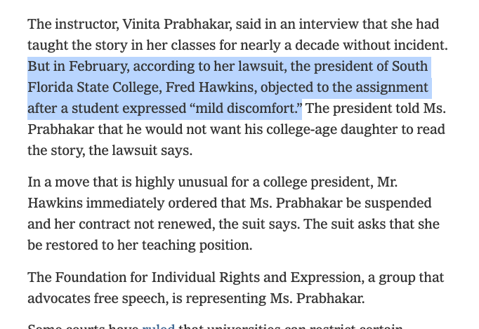 WillatFIRE's tweet photo. New @thefireorg lawsuit! We're defending an English prof fired for assigning a short story. 

Like we've told students for years: 

If you go to school for 4 years and don't once encounter an idea that challenges, offends, or shocks you — well, you should ask for your money back. https://t.co/RjWdyxcxUZ