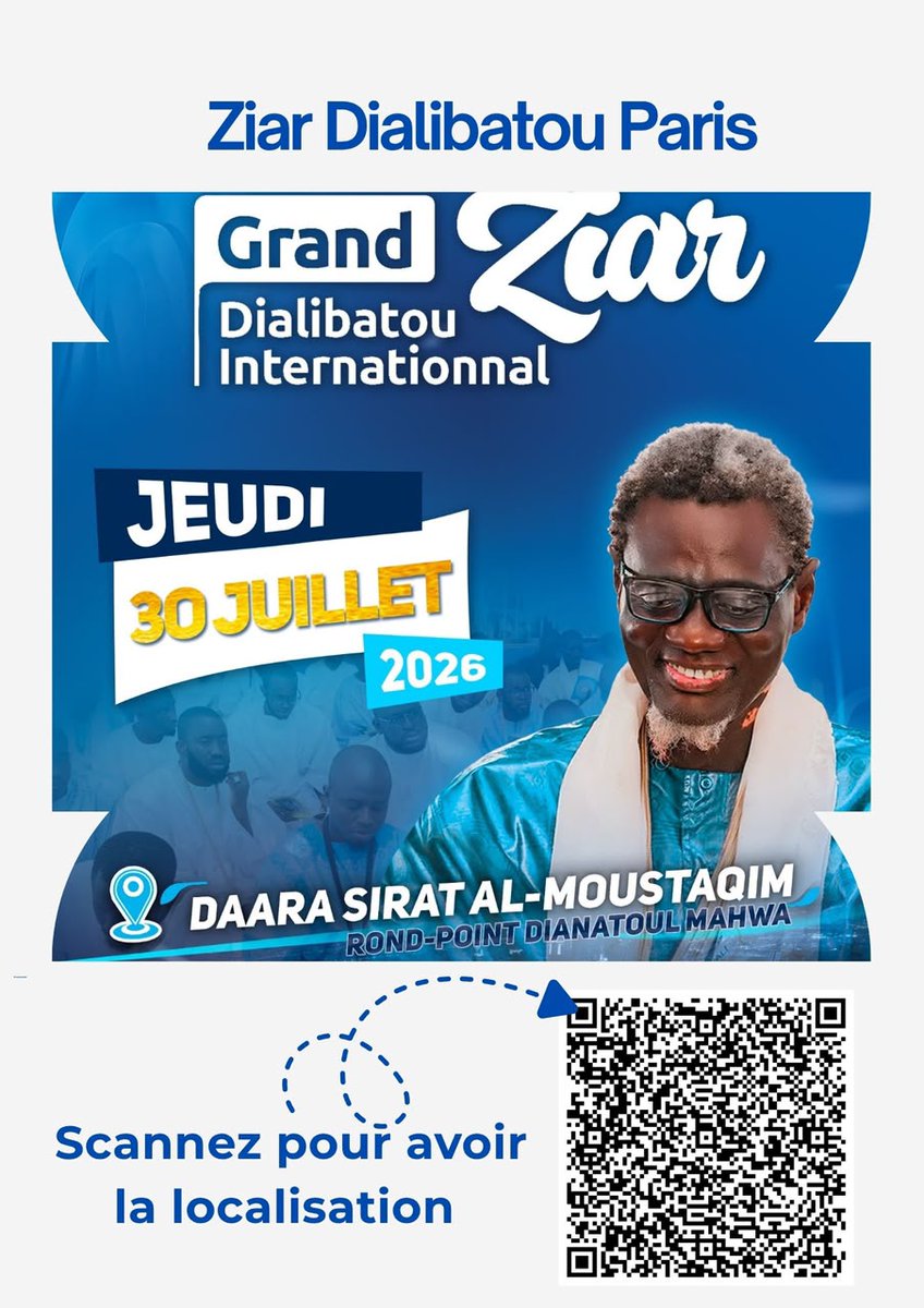 dialibatoumedia's tweet photo. 📍 Scannez le QR Code pour obtenir l'emplacement exact du Daara Siratal Moustahiim à l'occasion du Grand Ziar #DialibatouParis.

#tdisenegal #tdidiaspora https://t.co/YtmNOrdMNk