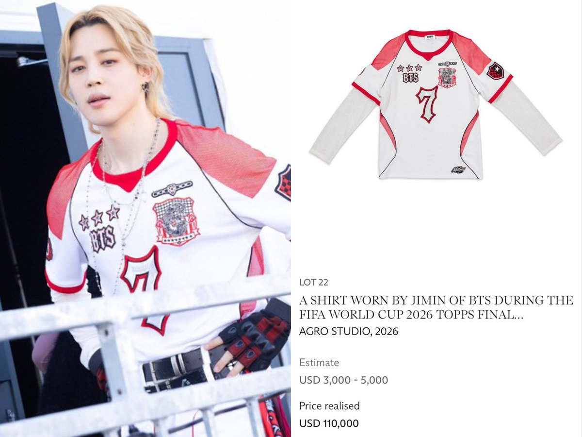 cocojm_0t7's tweet photo. 🚨 #Jimin’s FIFA World Cup 2026 shirt has reached $110,000 USD, becoming the highest-bid item in the entire FIFA charity auction. https://t.co/vHFsmdPHDt