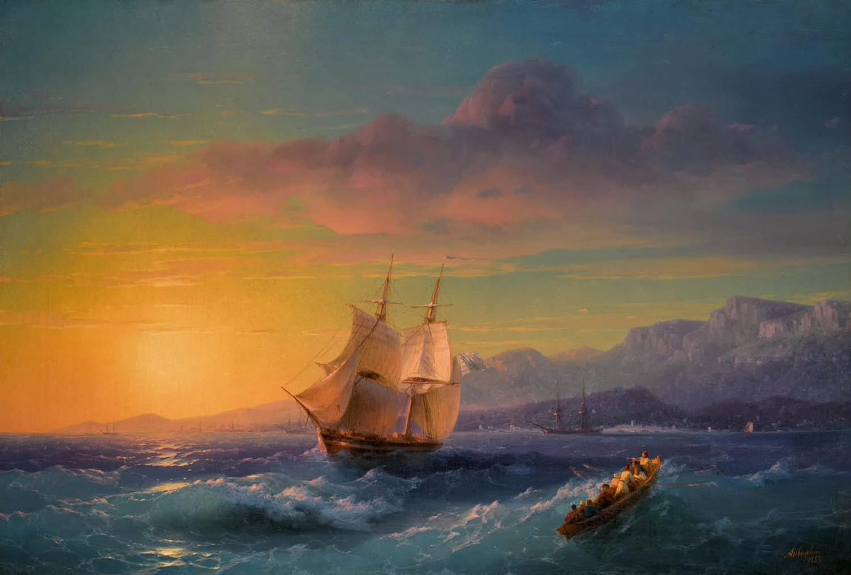 olgatuleninova's tweet photo. Ivan Aivazovsky (Russian/Armenian, 1817-1900)
Ship at Sunset off Cape Martin, 1859
oil on canvas
61.5 x 90.5 cm (24¼ x 35¾ in)
Private collection https://t.co/W4kgTImU4l