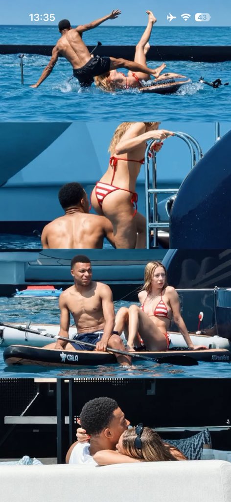 narinsns's tweet photo. A tigrinha doida por um flagra desses de um paparazzi internacional, ficou uma semana marcando a localização do barco, e o Mbappe e a Ester saindo flagra todo dia na mídia internacional, é o casal do momento https://t.co/Vybg0ZS9UH