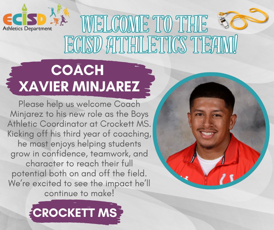 ECISDAthletics's tweet photo. Welcome Wednesday 🎉Please help us give a warm
@EctorCountyISD
welcome to one of our newest team members! We're excited to have Coach aboard and look forward to the impact they'll make with our student-athletes! #WinEverywhere #TeamECISD
@KeeleySBoyer https://t.co/faA5rZraxl