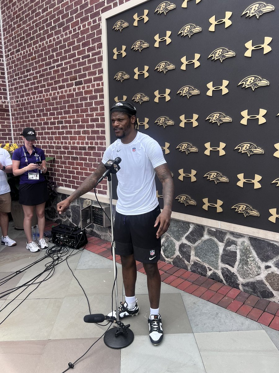 brianwacker1's tweet photo. Lamar on if urgency grows every year to win a Super Bowl: It does. Also said he is good with the new earlier practices. https://t.co/5p8XnWCIdh