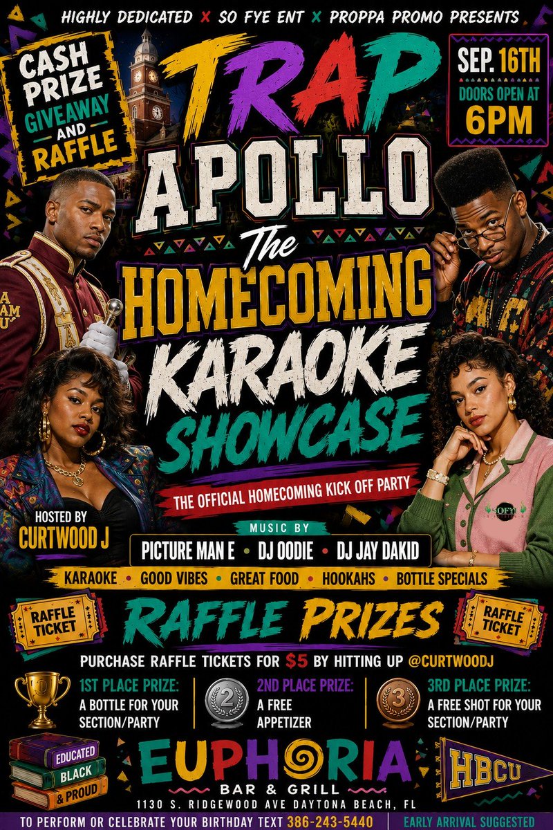 CURTWOODJ's tweet photo. I'm doing my lil 1-2 this HOMECOMING...

So after WHOE Wednesday pull up on me at Euphoria and see what all the talk is about...

Your first shot is on me if you singing... 
#HIGHLYDEDICATED #TRAPAPOLLOHOMECOMING #SOFYEENT #PROPPAPROMO #EUPHORIADAYTONA https://t.co/2fKuHalY83