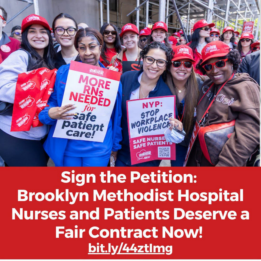 JoAnneSimonBK52's tweet photo. Nurses deserve a Fair Contract from Brooklyn Methodist @nyphospital! This will improve safety for both nurses &amp; patients.

@NYSNA nurses are there for us. Let’s show we’re here for them. Sign their petition in support of a #FairContractNow - https://t.co/sC6jKkkZkD https://t.co/5LGm6EOckT