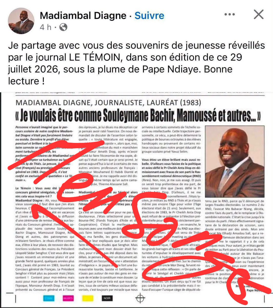 KiliFeuu's tweet photo. 📌Madiambal Diagne pris en flagrant délit d'usurpation : Le grand bluff démasqué ! Par Mamadou Mansour Diouf 

Vous osez publier vos mensonges et vous en glorifier ? 
Le premier prix de français au concours général édition 1983 a été attribué à Aida Sylla du lycée Malick SY de Thies actuellement Professeur de psychiatrie et cheffe de service à l’hôpital de Fann. 

Je publie sa photo recevant le prix des mains du Président Abdou DIOUF.

Je vous défie publiquement et solennellement de publier votre photo recevant ce prix qui n’existe que dans vos affabulations.

Un tel moment unique dans la vie d’un élève est toujours immortalisé.
Sortez la photo et publiez la. 
Faussaire usurpateur mythomane.

Pr MAMADOU MANSOUR DIOUF 

MADIAMBAL et GADIAGA BFEM « kif-kif » !