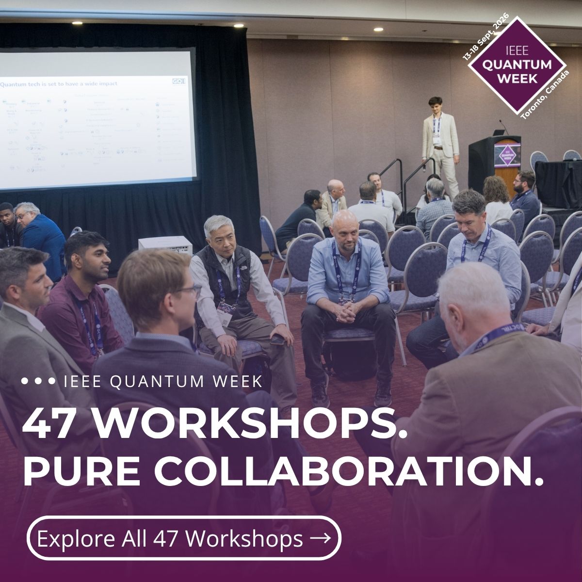 IEEEQuantumWeek's tweet photo. The excitement continues for #IEEEQuantumWeek 2026 with our jaw-dropping lineup of 47 interactive workshops! From Quantum Chemistry to Quantum-GenAI, pick your track to collaborate on real-world tech breakthroughs with global innovators. 🚀 https://t.co/54Qn1tIaes https://t.co/2ZCrOalYkE