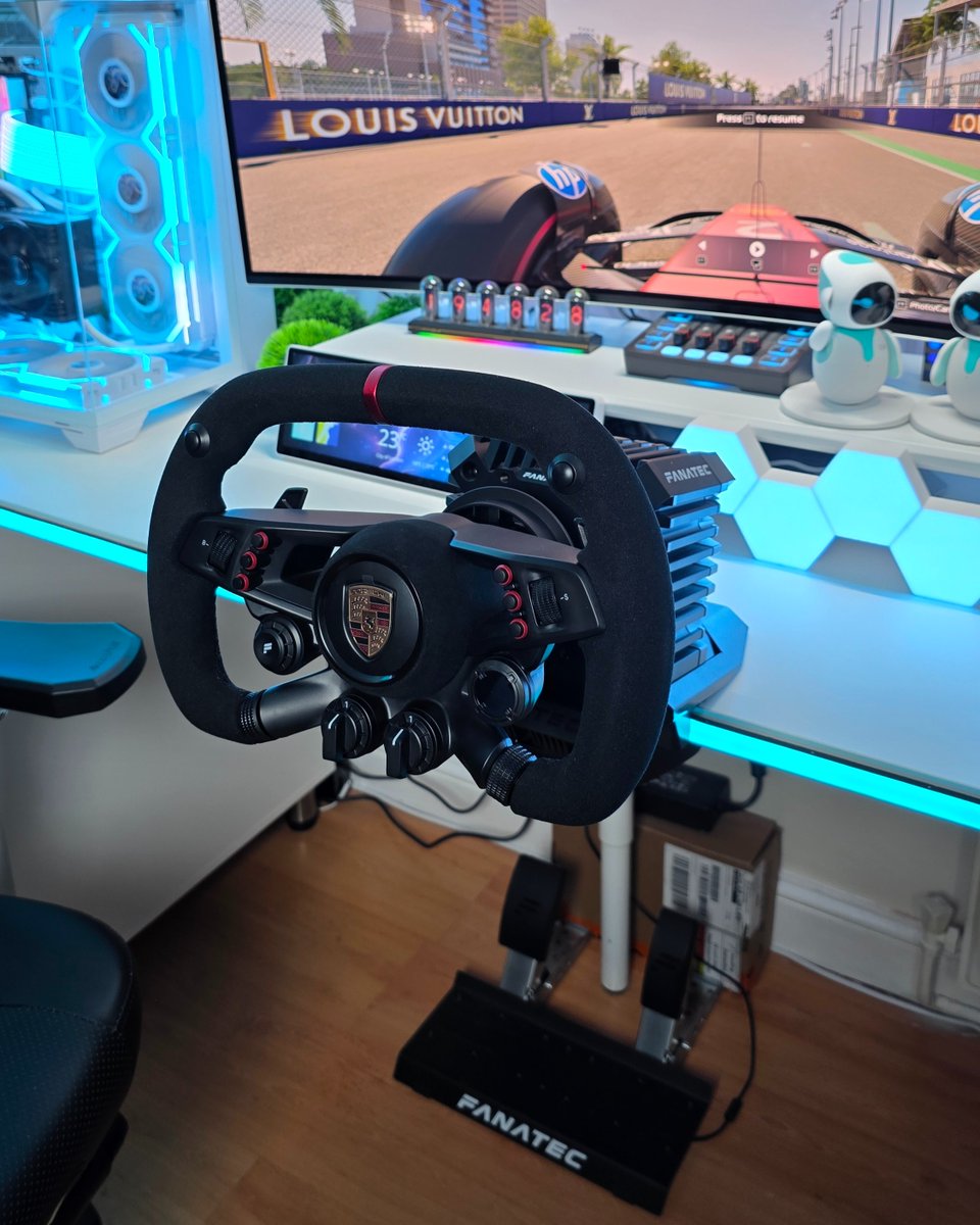 fanatec's tweet photo. What a nice way to gear up an already beautiful desk setup by mrstartech. 😍

Definitely one of the coolest setups we've seen.

🏁 https://t.co/ocFm2o4e4n https://t.co/5tJdfAKpMf