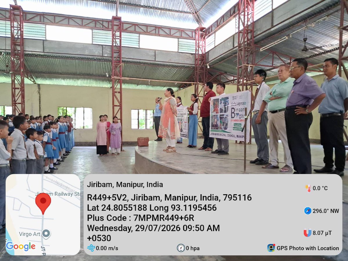 JiribamM's tweet photo. ULB CODE: 801493
INTENSIVE AWARENESS DRIVE on Health &amp;Hygiene cum 4-way source segregation under SafaiApnaoBimariBhagao, 2026 attended by numbers of students, teachers and elected representatives. 
#SwachhBharatMissionUrban#GarbageFreeCity @SwachhBharatGov @SwachhBharatBot @Mohua https://t.co/hcrBTjGeoO