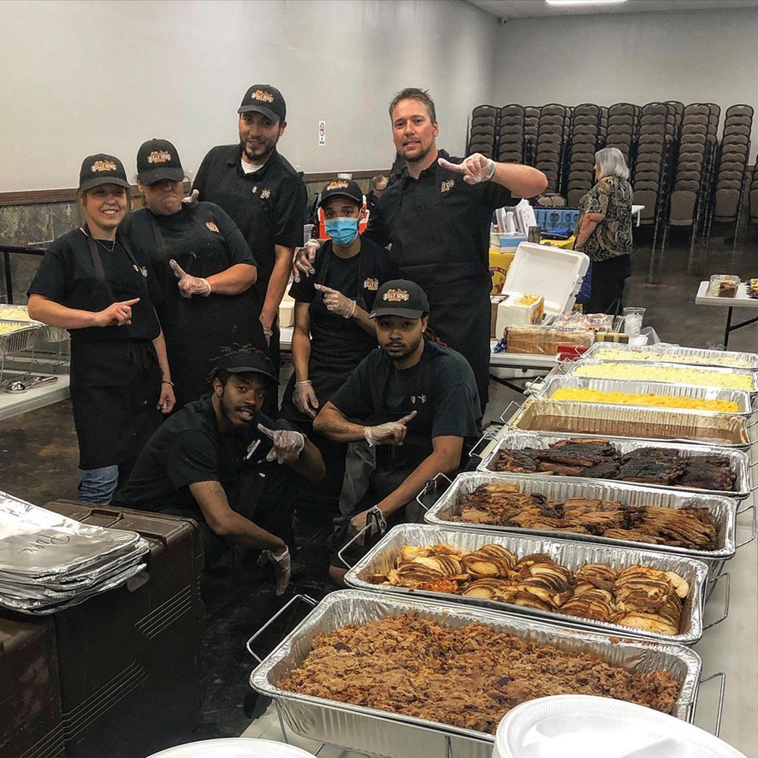 BillySimsBBQ's tweet photo. When #TeamBilly rolls in, it’s game time. Catering set, BBQ ready, crowd about to win big. https://t.co/dQ2GK42gDs