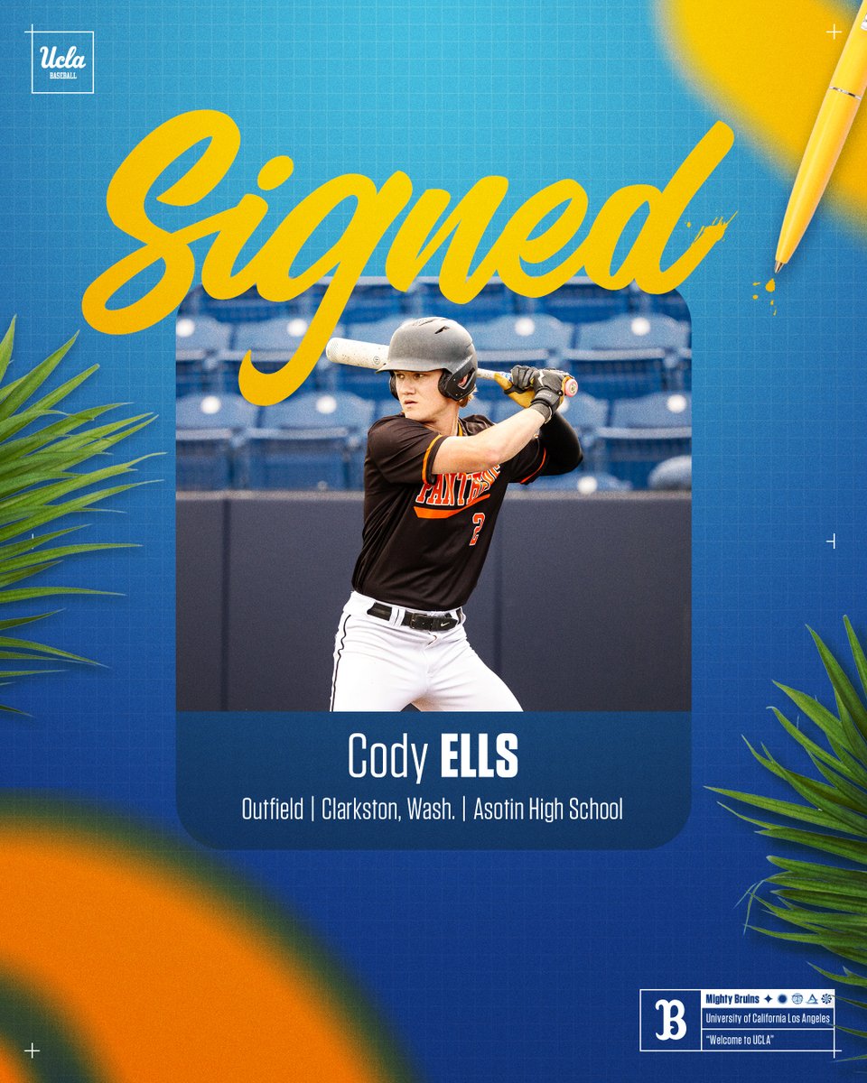 UCLABaseball's tweet photo. 𝐖𝐞𝐥𝐜𝐨𝐦𝐞 𝐭𝐨 𝐖𝐞𝐬𝐭𝐰𝐨𝐨𝐝, 𝐂𝐨𝐝𝐲! ✍️ 

The Washington native is on his way to UCLA!  

#GoBruins https://t.co/4E4SCfMAZi